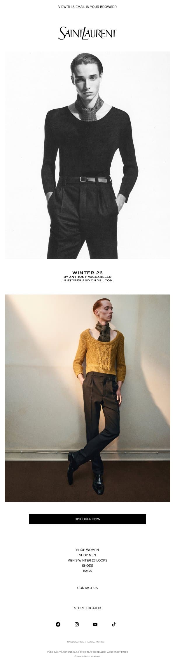 Men's Knitwear email from Saint Laurent screenshot
