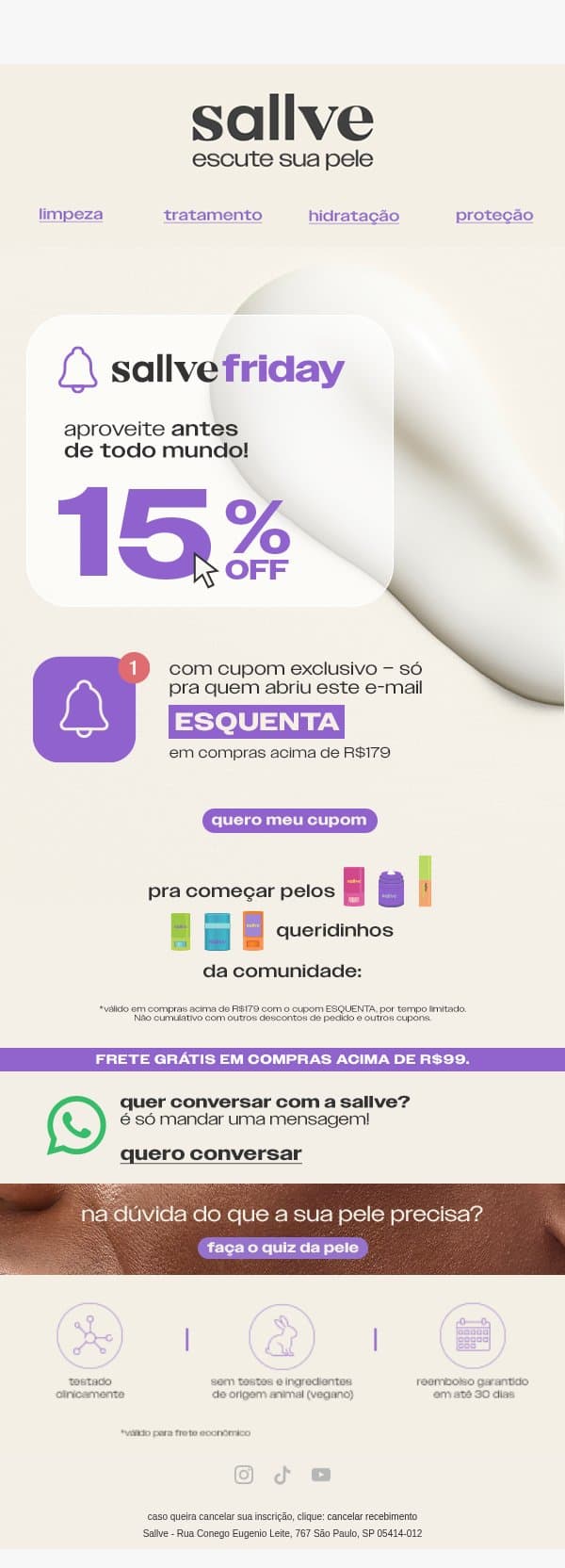 esquenta Black: 15% OFF só pra você 🖤 email from Sallve screenshot