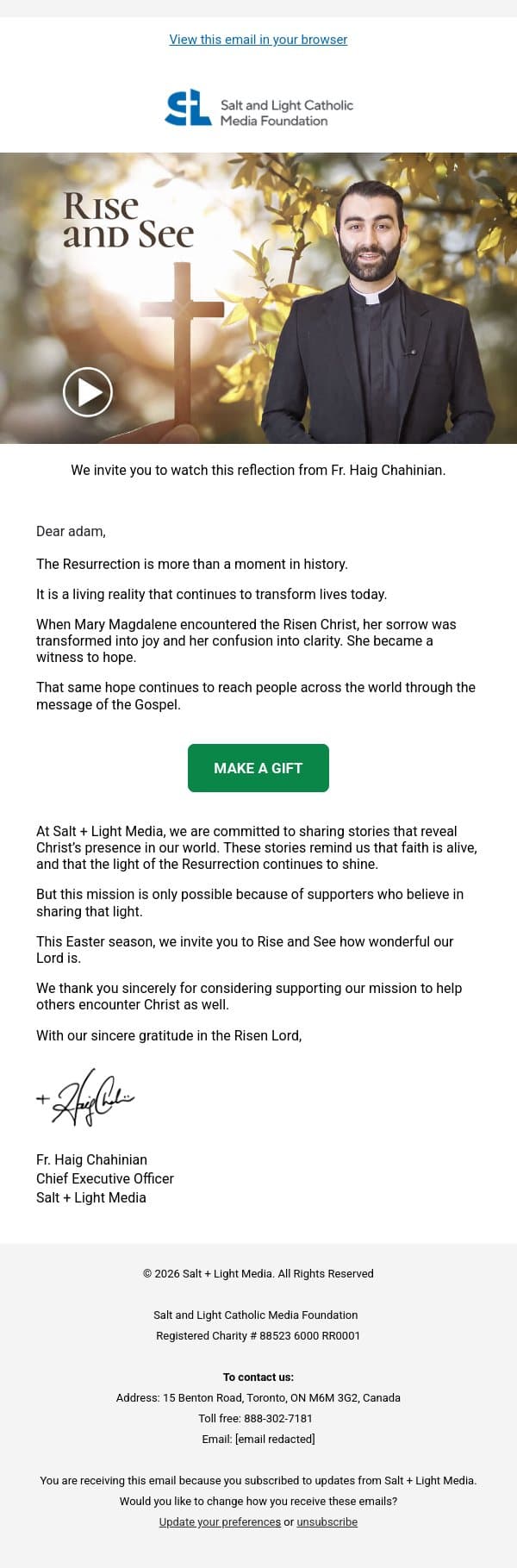 Rise and See: Hope That Transforms email from Salt + Light Media screenshot