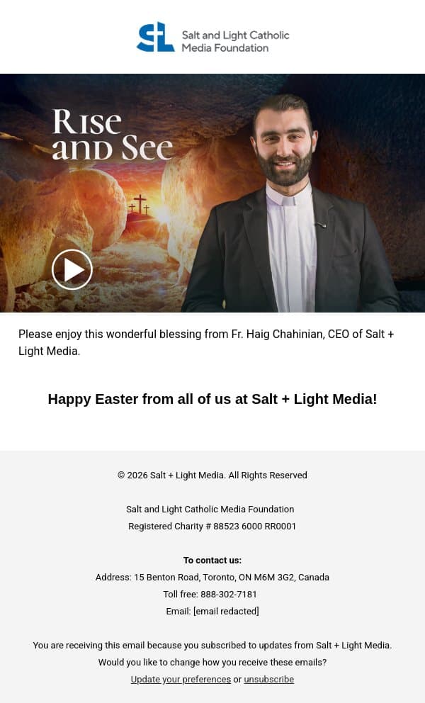Happy Easter! email from Salt + Light Media screenshot