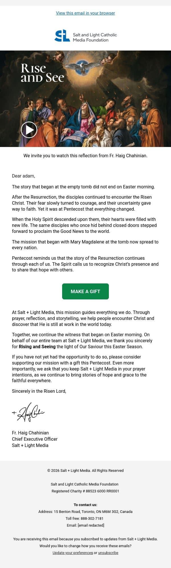 Rise and See: The Spirit Sends Us email from Salt + Light Media screenshot