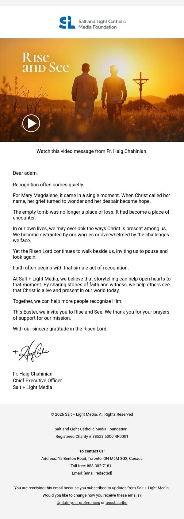 Rise and See: When Faith Awakens email from Salt + Light Media screenshot