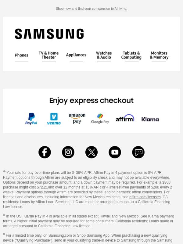 Adam, it starts now! Save up to $1,450 during Samsung AI Week. email from Samsung Electronics