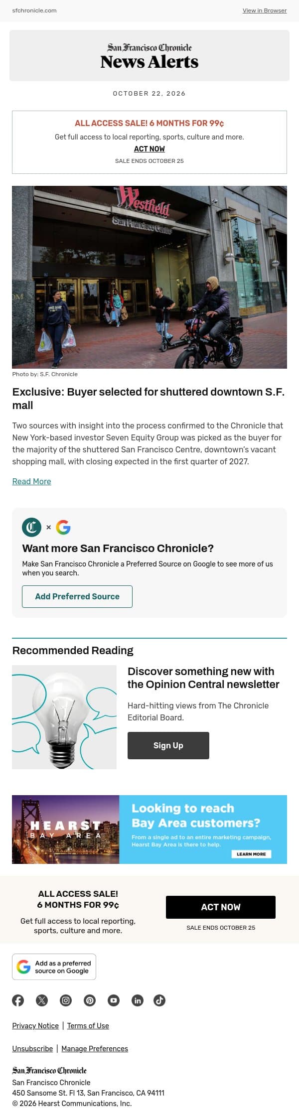 Exclusive: Buyer selected for shuttered downtown S.F. mall email from San Francisco Chronicle screenshot