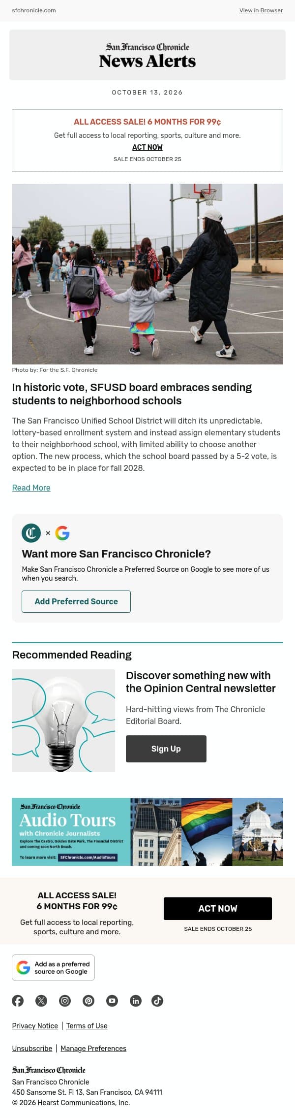 In historic vote, SFUSD board embraces sending students to neighborhood schools email from San Francisco Chronicle screenshot