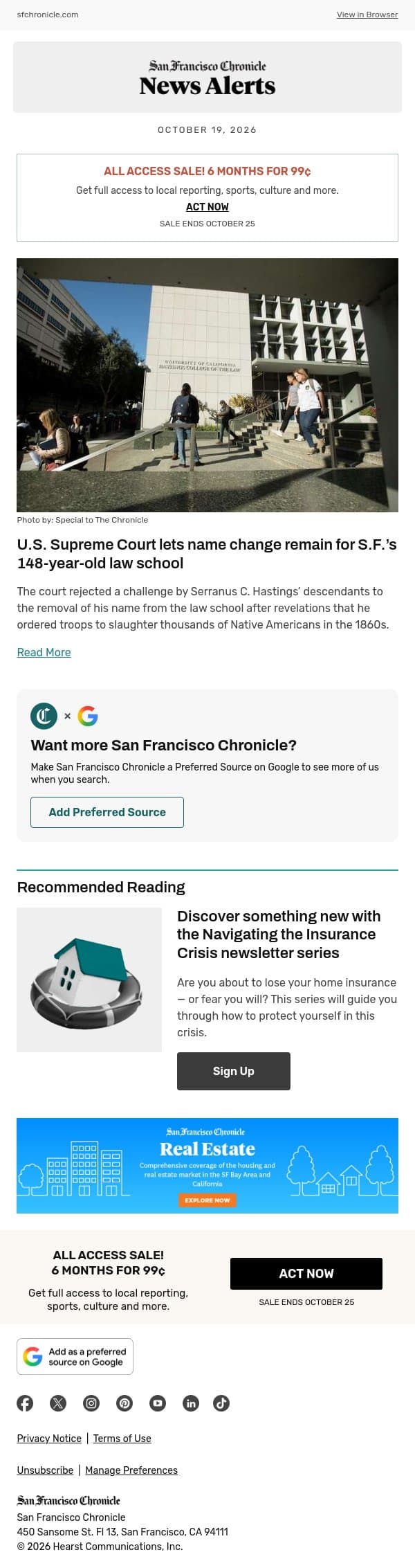 U.S. Supreme Court lets name change remain for S.F.’s 148-year-old law school email from San Francisco Chronicle screenshot