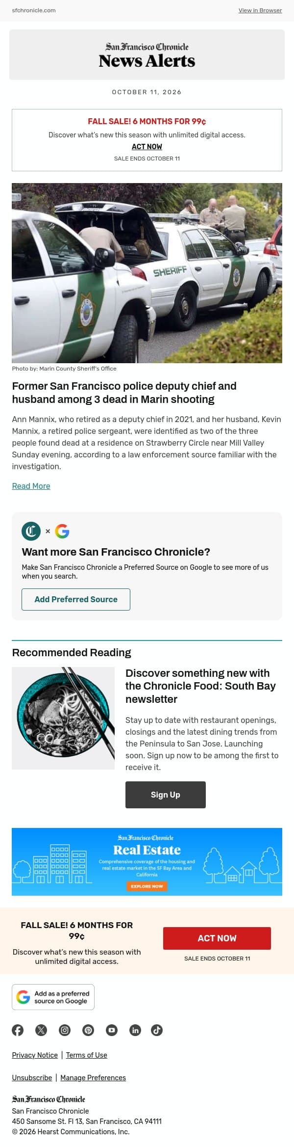 Former San Francisco police deputy chief and husband among 3 dead in Marin shooting email from San Francisco Chronicle screenshot