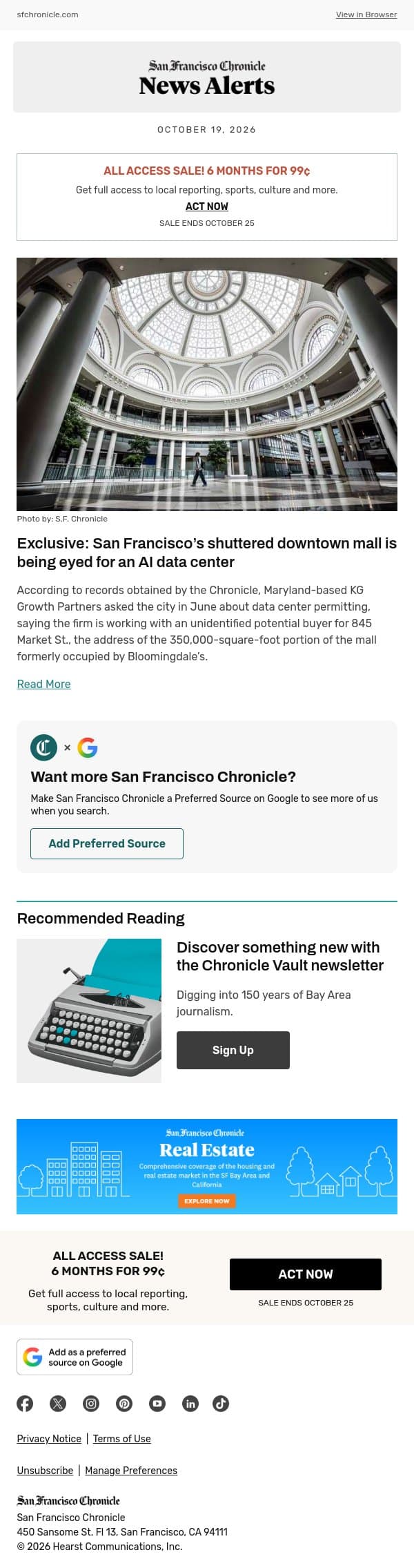 Exclusive: San Francisco’s shuttered downtown mall is being eyed for an AI data center email from San Francisco Chronicle screenshot