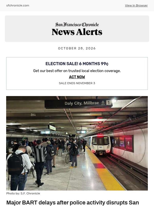 Major BART delays after police activity disrupts San Francisco evening commute email from San Francisco Chronicle