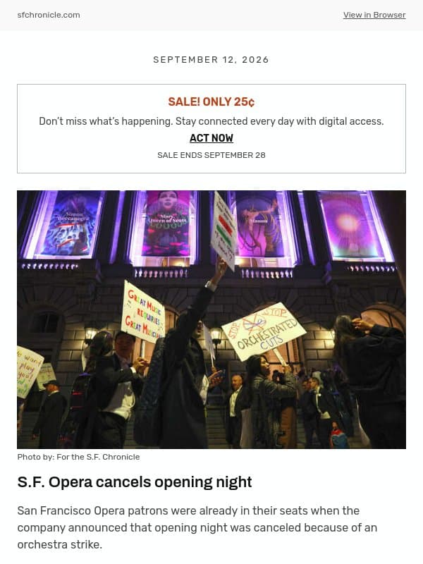 S.F. Opera cancels opening night email from San Francisco Chronicle