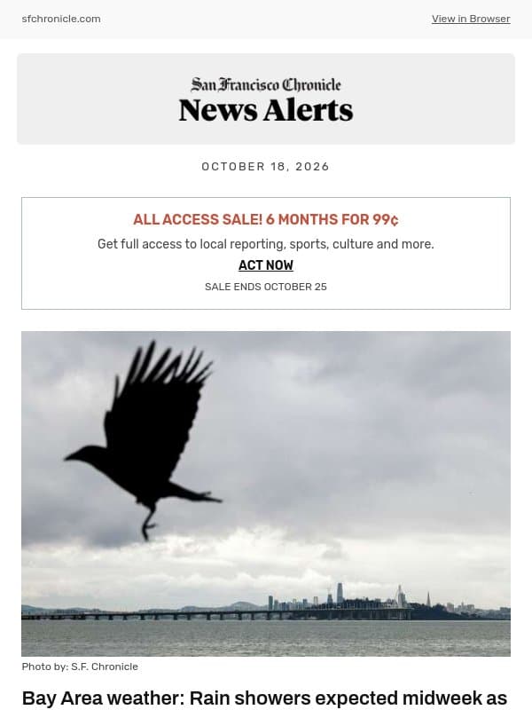 Bay Area weather: Rain showers expected midweek as fall-like temperatures return email from San Francisco Chronicle