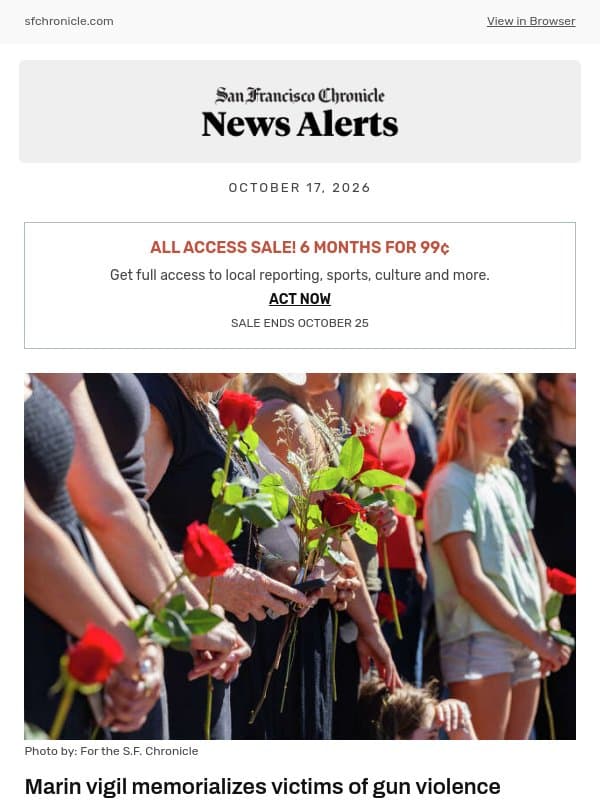 Marin vigil memorializes victims of gun violence email from San Francisco Chronicle