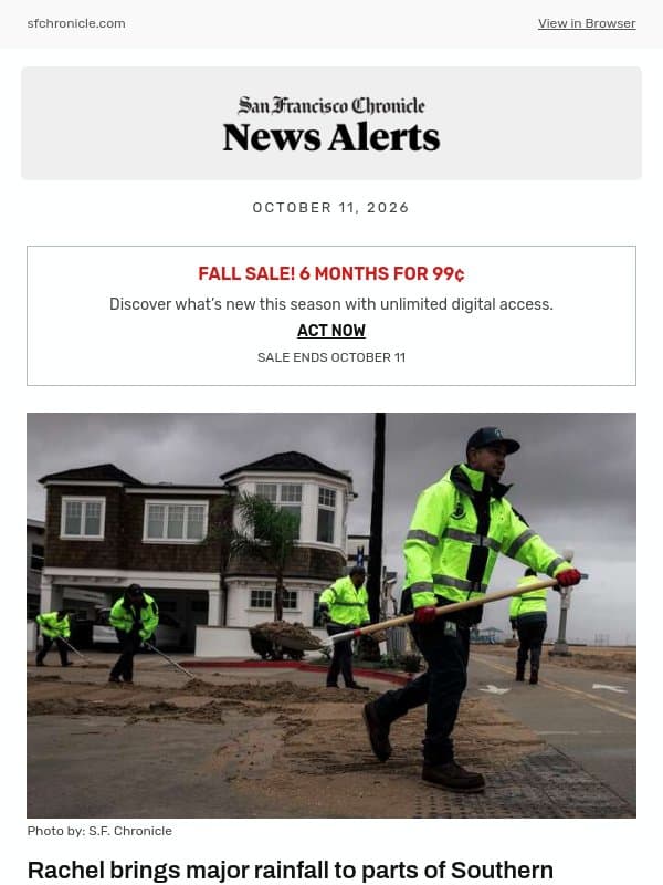 Rachel brings major rainfall to parts of Southern California as high tides loom email from San Francisco Chronicle