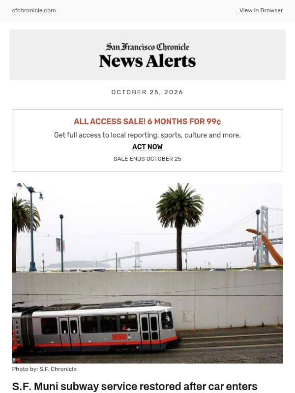 S.F. Muni subway service restored after car enters tunnel — hit-and-run driver sought email from San Francisco Chronicle