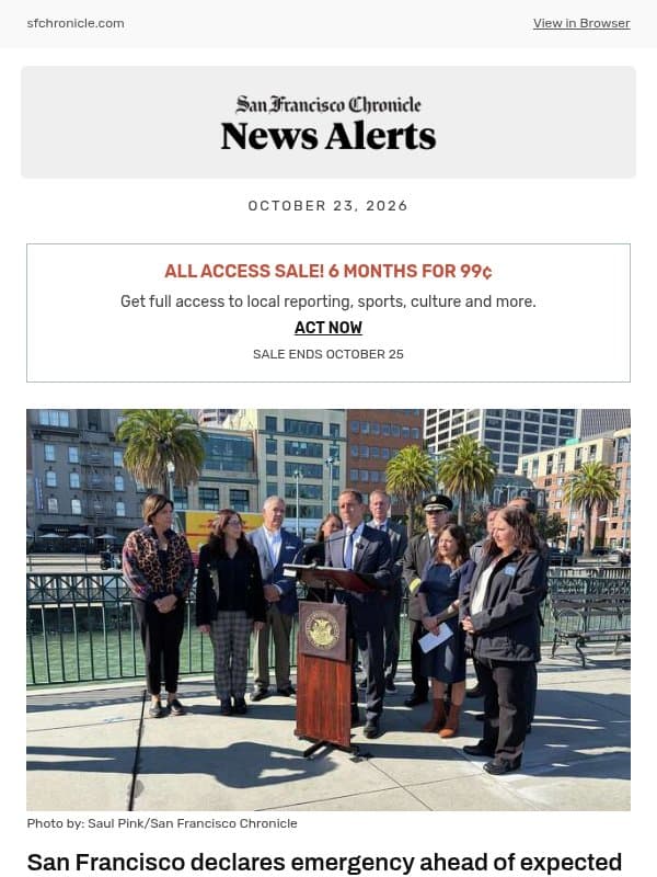 San Francisco declares emergency ahead of expected wet El Niño winter email from San Francisco Chronicle