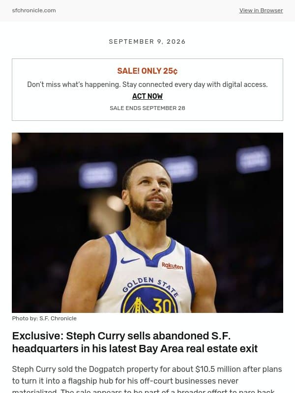 Exclusive: Steph Curry sells abandoned S.F. headquarters in his latest Bay Area real estate exit email from San Francisco Chronicle