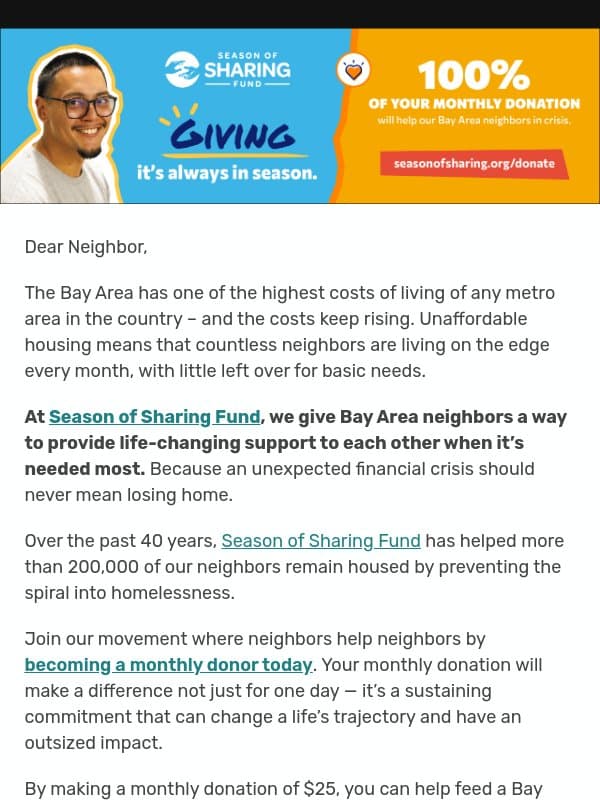 Help a neighbor when they need it most email from San Francisco Chronicle