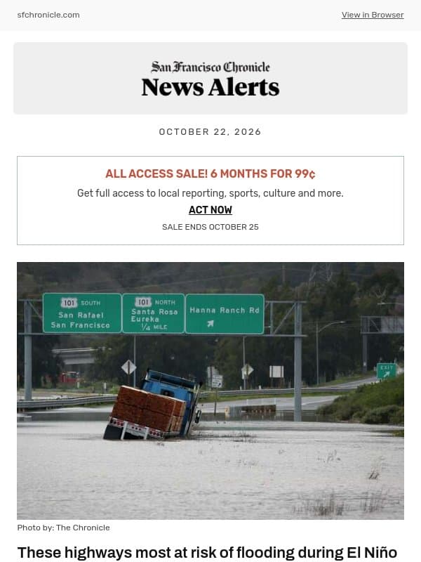 These highways most at risk of flooding during El Niño storms email from San Francisco Chronicle
