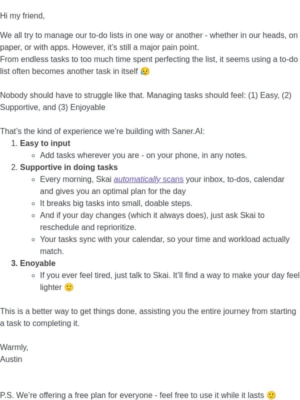 Stop the todo list fatigue (2 of 4) email from Saner.ai