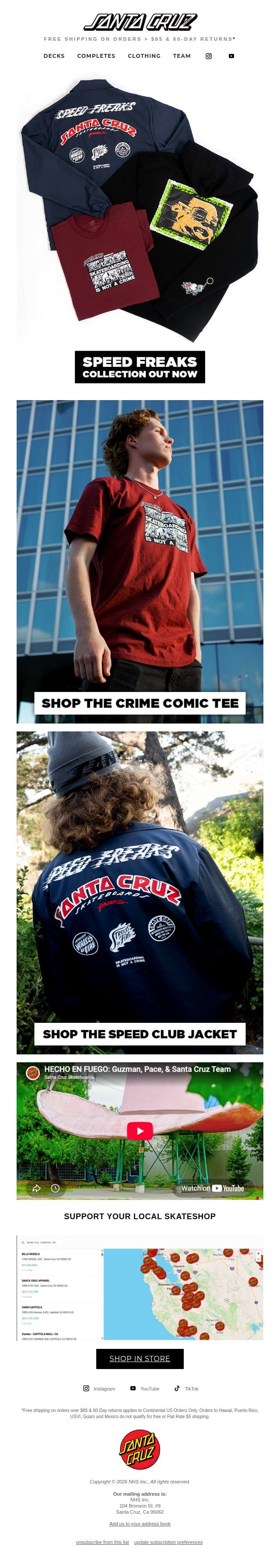 O.G.S.C. From the Vault. Fresh on New Apparel. email from Santa Cruz Skateboards screenshot