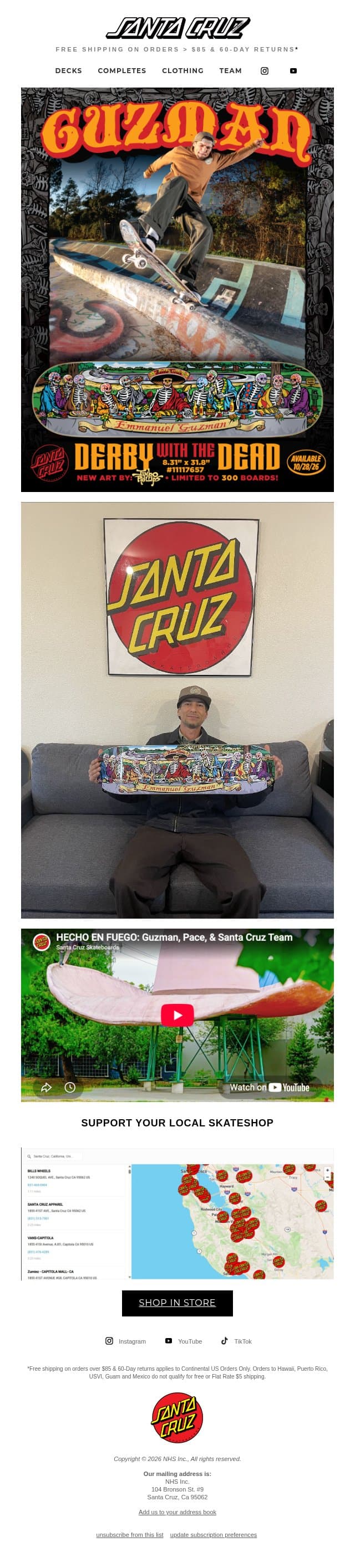 Eman's Derby With The Dead 8.31" Deck Drops 10/28 email from Santa Cruz Skateboards screenshot