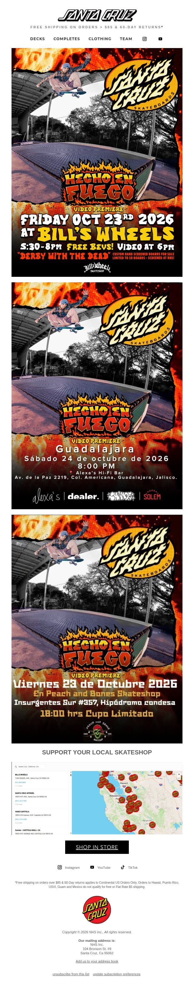 HECHO EN FUEGO 🔥 Skate Shop Premieres! email from Santa Cruz Skateboards screenshot
