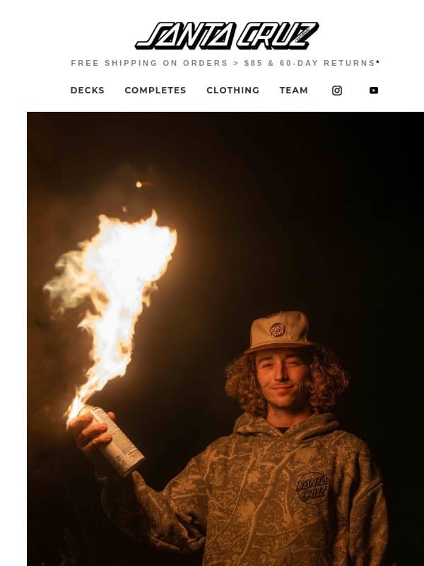 Spark it Up. New tees, Hoodies, and Hat Heaters Just Dropped email from Santa Cruz Skateboards