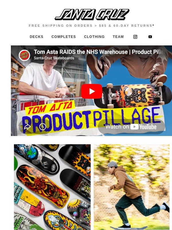 Tom Asta RAIDS the NHS Warehouse email from Santa Cruz Skateboards