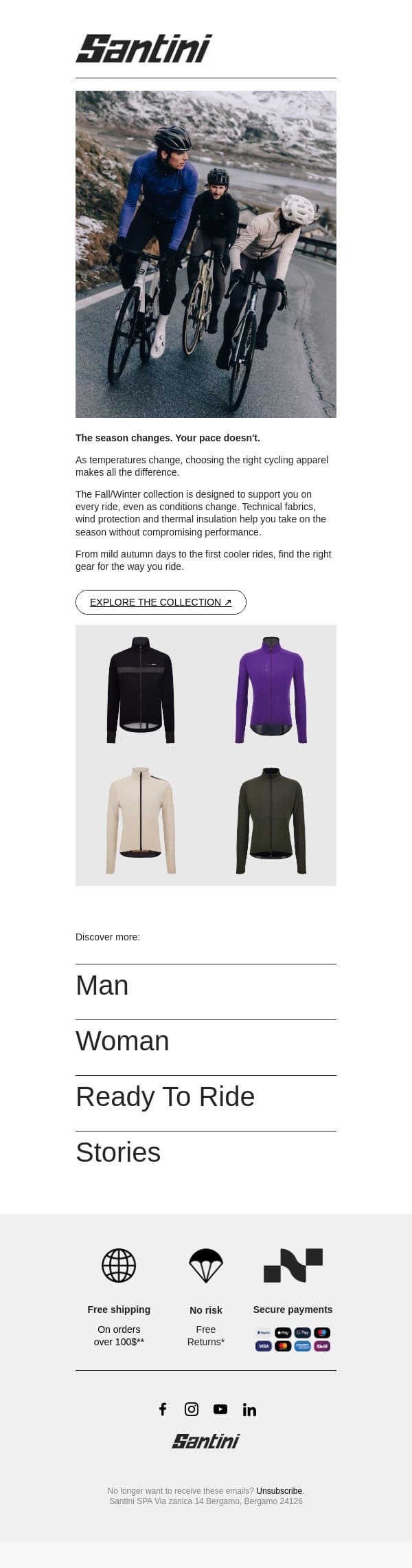 New Season. Same Drive. Discover Fall/Winter. email from Santini Cycling Wear screenshot
