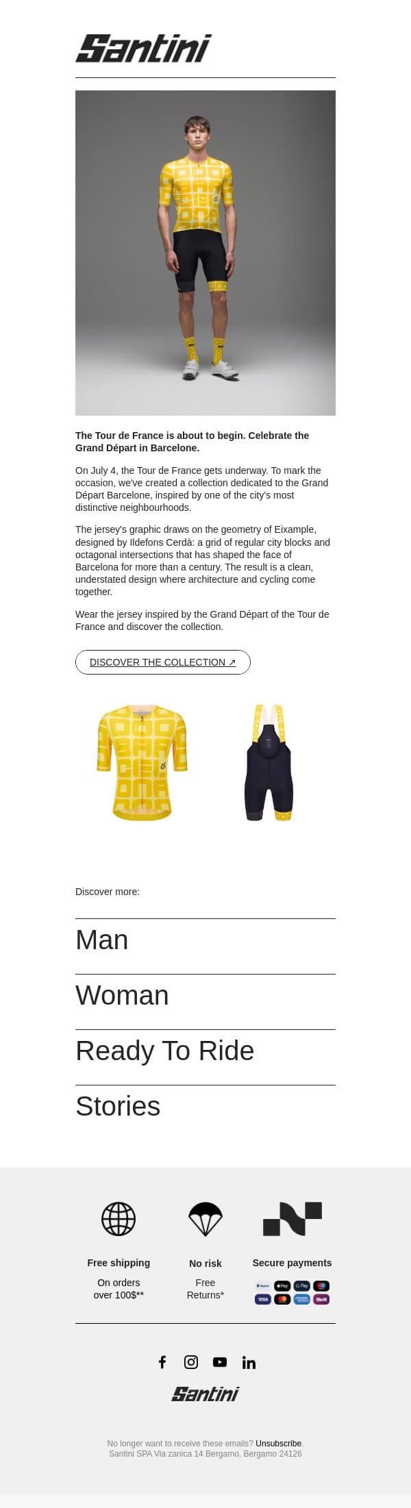 Discover the Grand Départ Barcelone collection email from Santini Cycling Wear screenshot