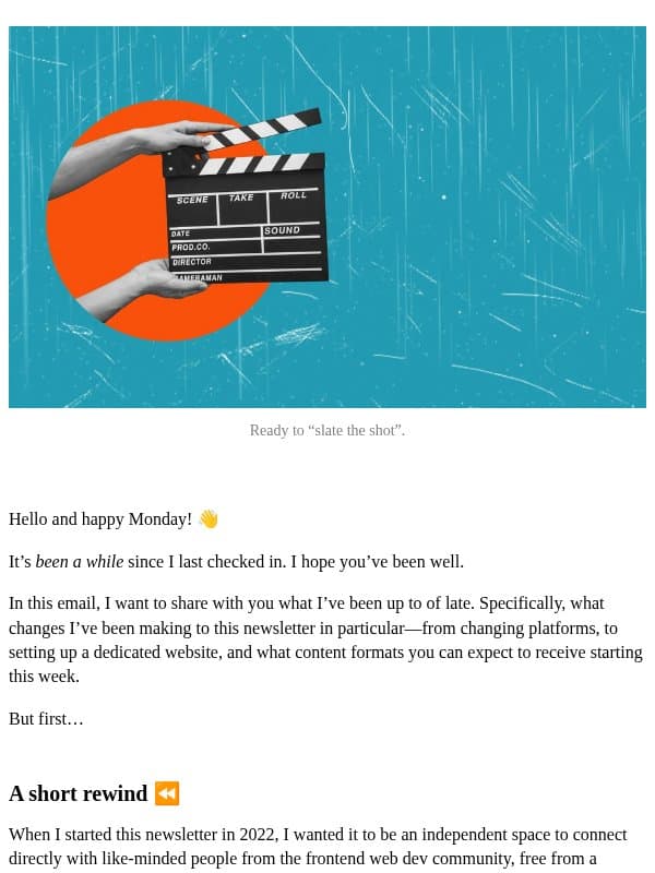 Take Two: Lights, Camera, Relaunch email from Sara Soueidan
