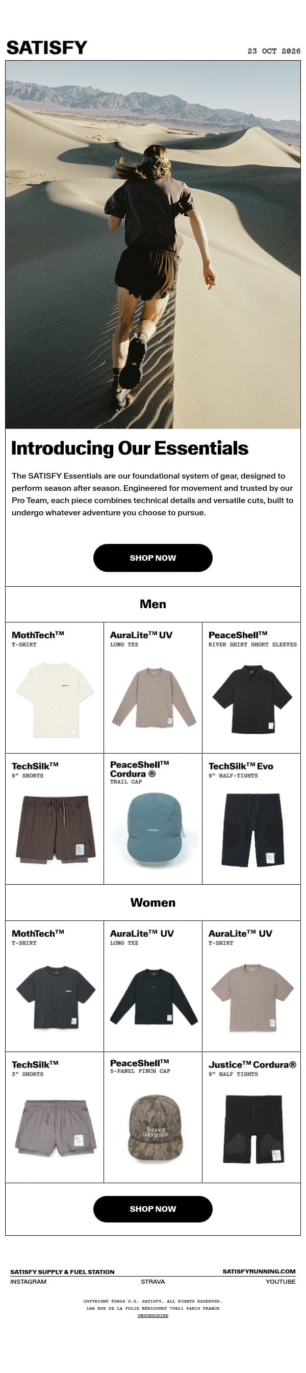 Meet our Essentials. email from Satisfy Running screenshot
