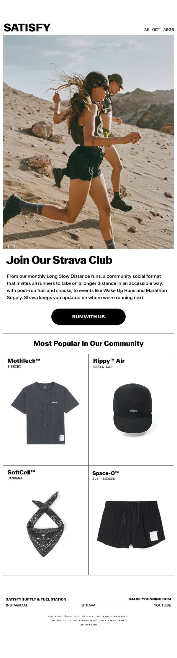 Run with Us. email from Satisfy Running screenshot