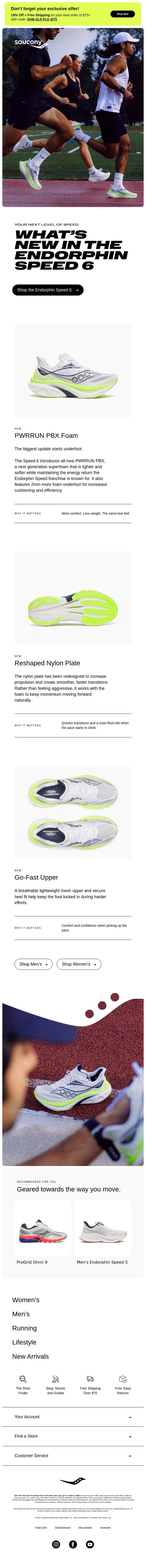 The Endorphin Speed 6 Upgrade, Explained email from Saucony screenshot