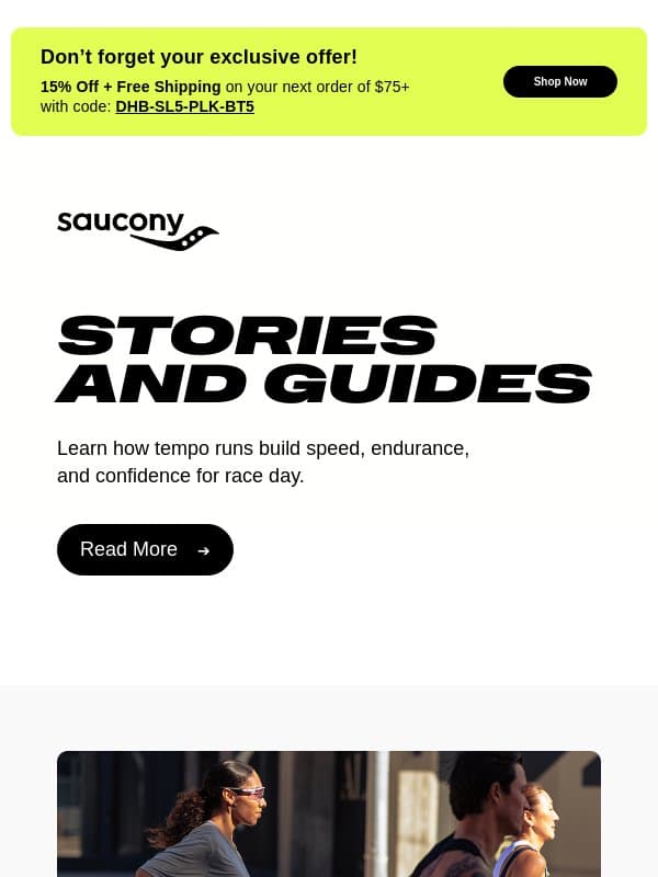 5 Stories to Power Your Next Block of Miles email from Saucony