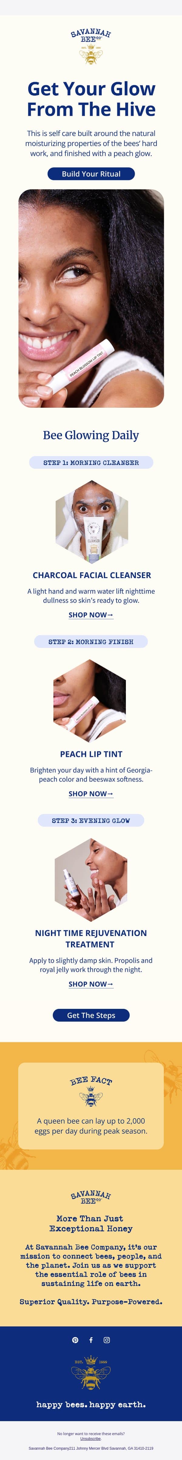 Your glow up ritual, powered by bees email from Savannah Bee Company screenshot