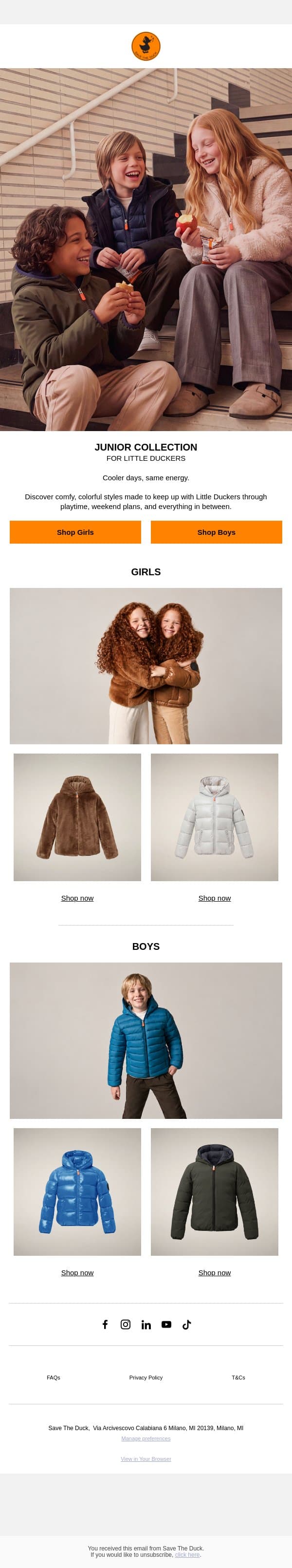 Kids Collection: Ready for cooler days email from Save The Duck screenshot