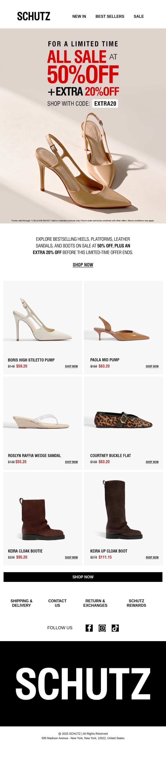 50% Off Need Now Sale Styles email from Schutz screenshot