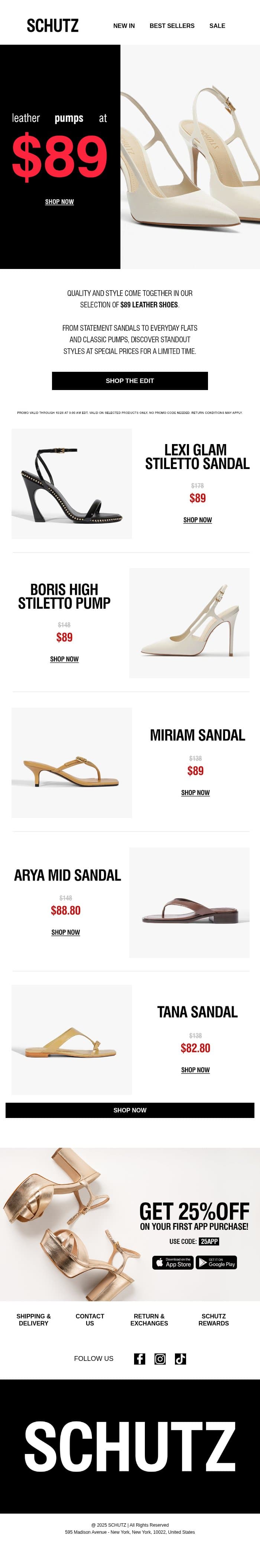 The $89 Leather Sale: Best Pairs Inside email from Schutz screenshot