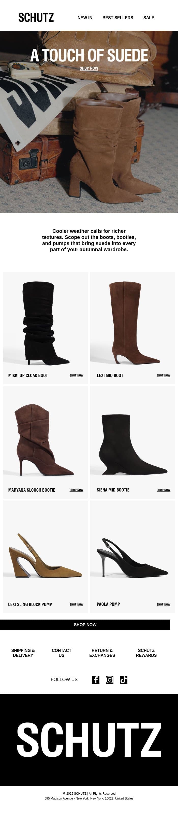 Suede Is Calling email from Schutz screenshot