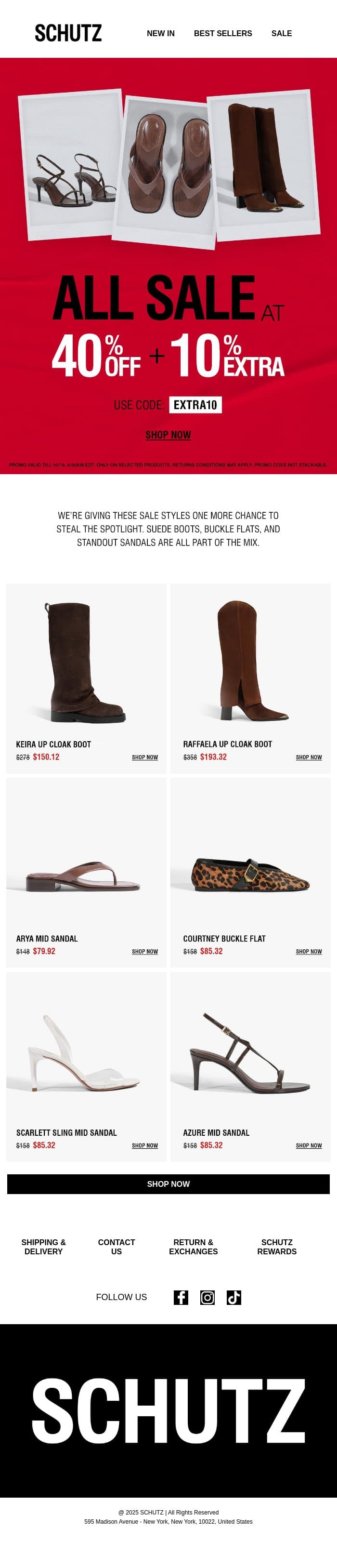 Everything Must Go: 40% OFF All Sale email from Schutz screenshot