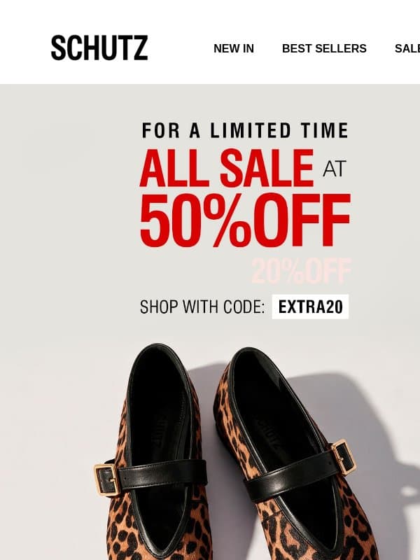 Sale Alert: 50% Off ALL Markdowns email from Schutz