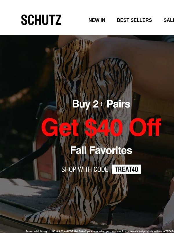 Your Shoe Mood + 2 Pairs = $40 off email from Schutz