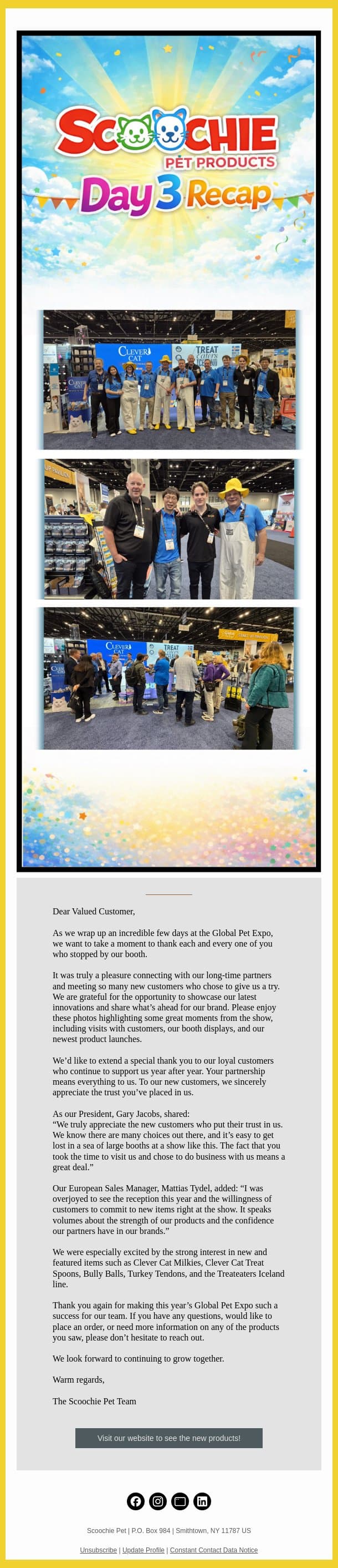 Last Day of Global Show - Thank You All! email from Scoochie Pet screenshot