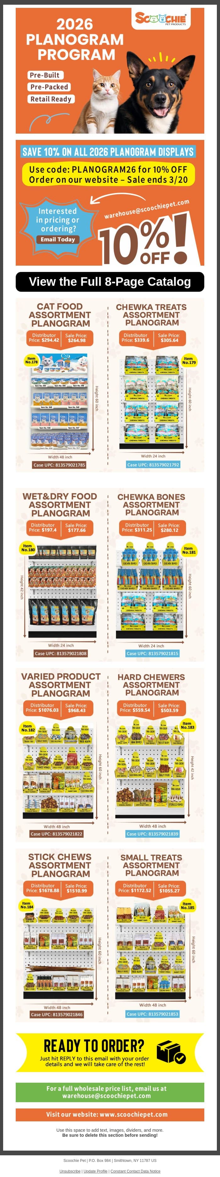 ⏰ 10% OFF 2026 Planogram Displays (Sale Ends 3/20) email from Scoochie Pet screenshot