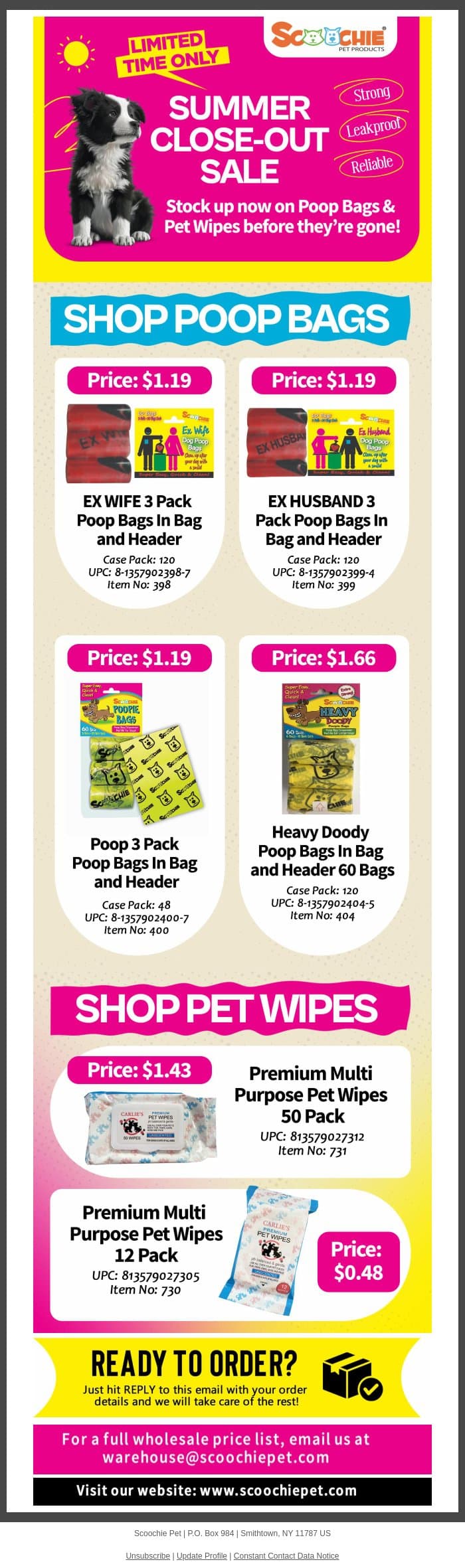 Stock up & Save: Wholesale pricing on Scoochie bags & wipes email from Scoochie Pet screenshot