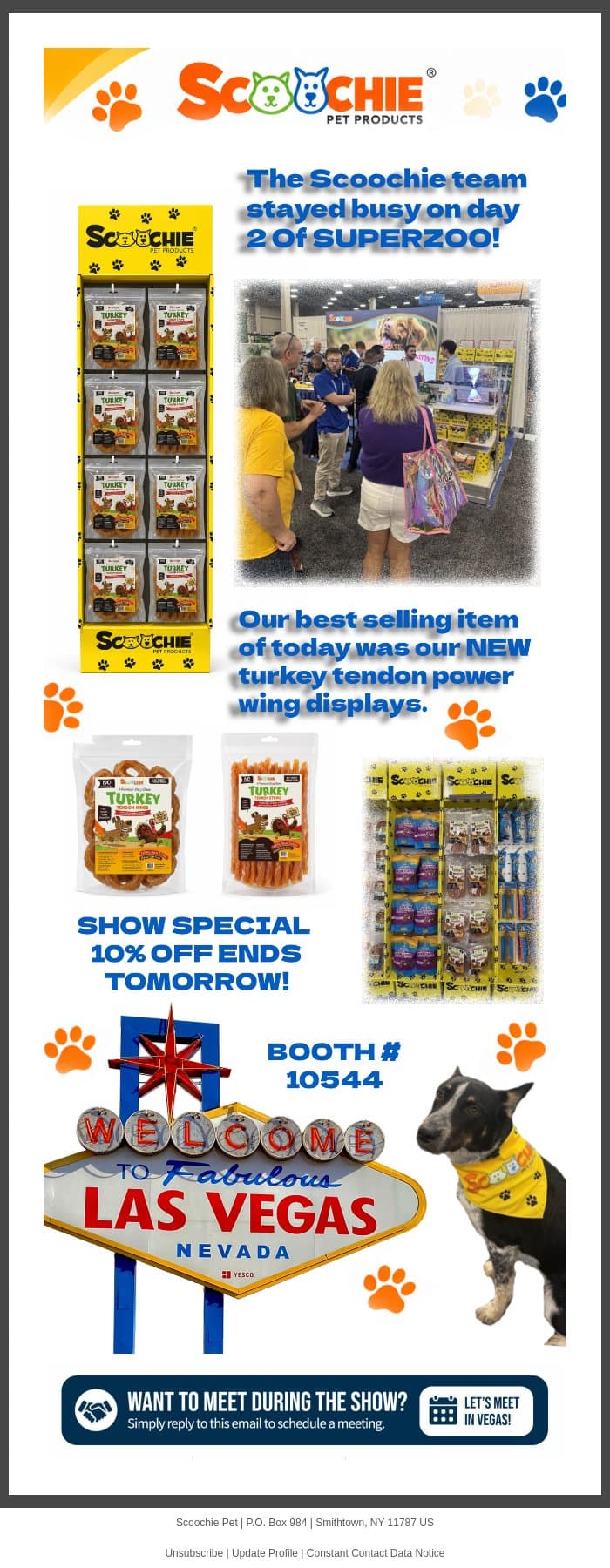Second Day Turkey Sales At Booth 10544 email from Scoochie Pet screenshot