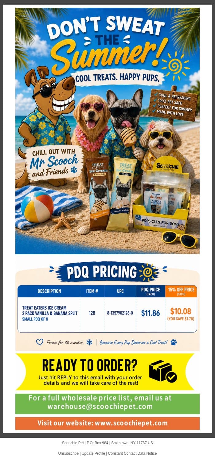 Reminder: Stock up for summer: Scoochie Ice Cream & Dog Popsicles email from Scoochie Pet screenshot