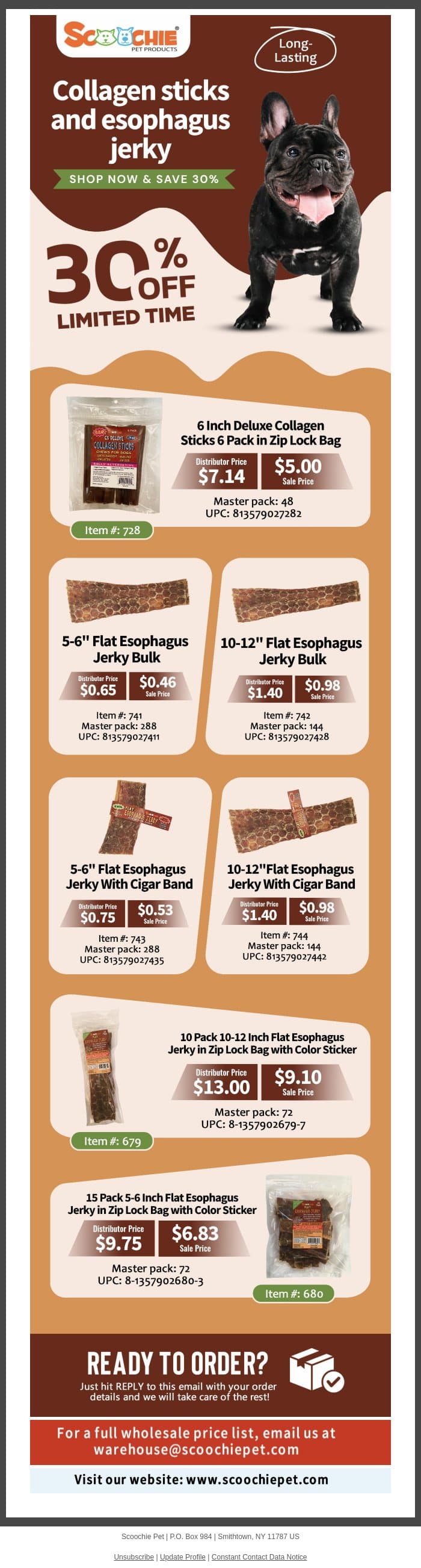 30% OFF: Scoochie Collagen Sticks & Esophagus Jerky email from Scoochie Pet screenshot