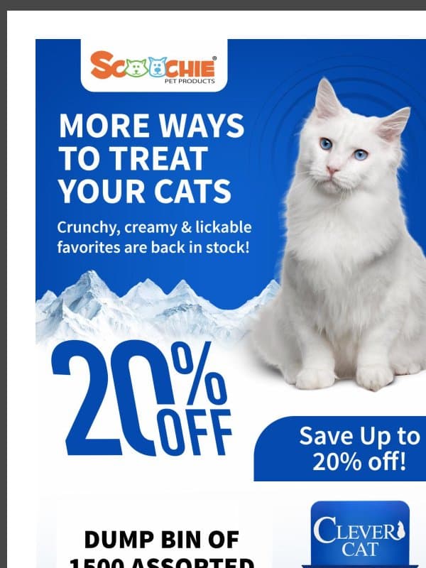 Restock Alert: Top-selling cat treats are back (plus 20% savings) email from Scoochie Pet